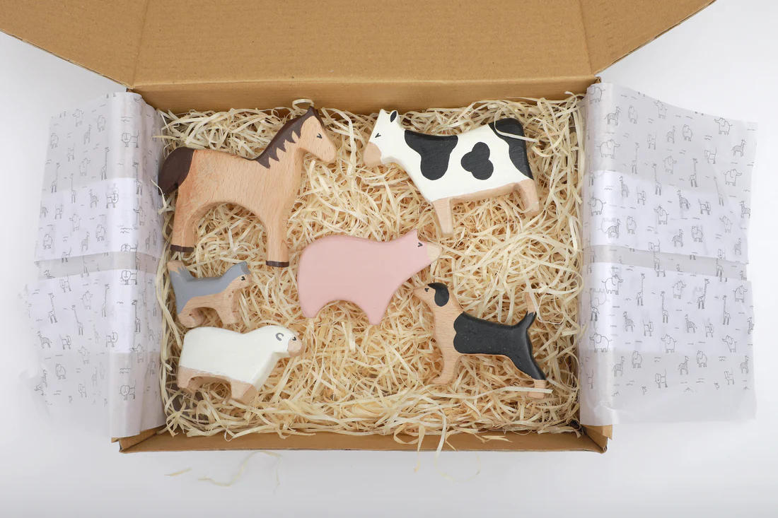 Farm animals in wooden toys