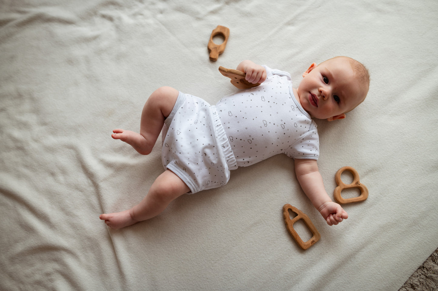 Newborn Baby Bundle | Wooden Baby Floor Gym, Teethers & Rattle | Natural & Non-Toxic Toys
