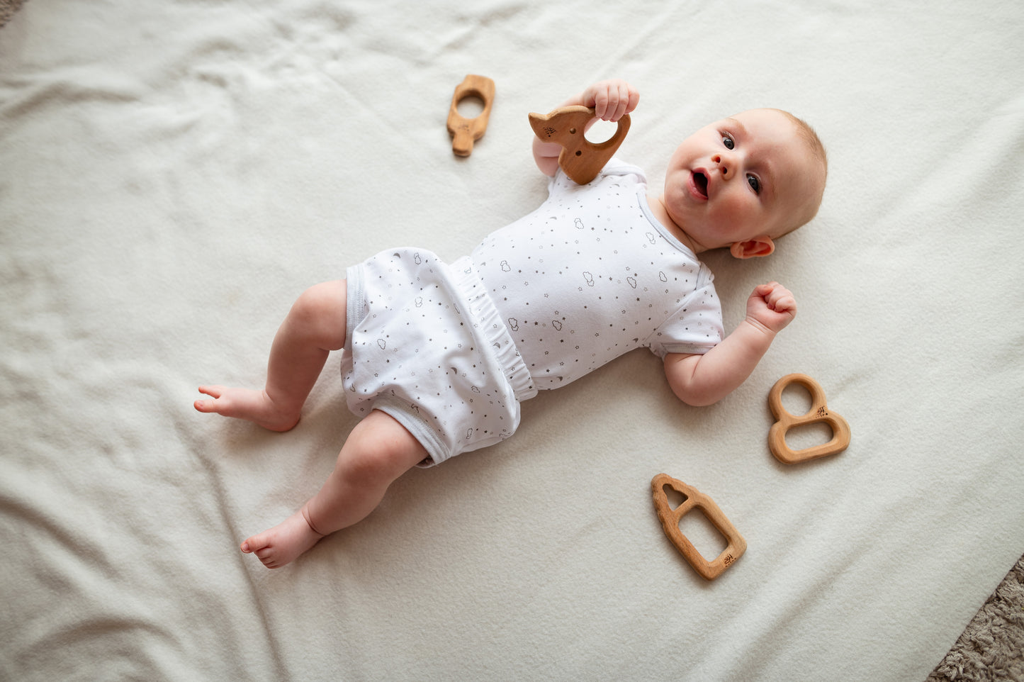 Newborn Baby Bundle | Wooden Baby Floor Gym, Teethers & Rattle | Natural & Non-Toxic Toys