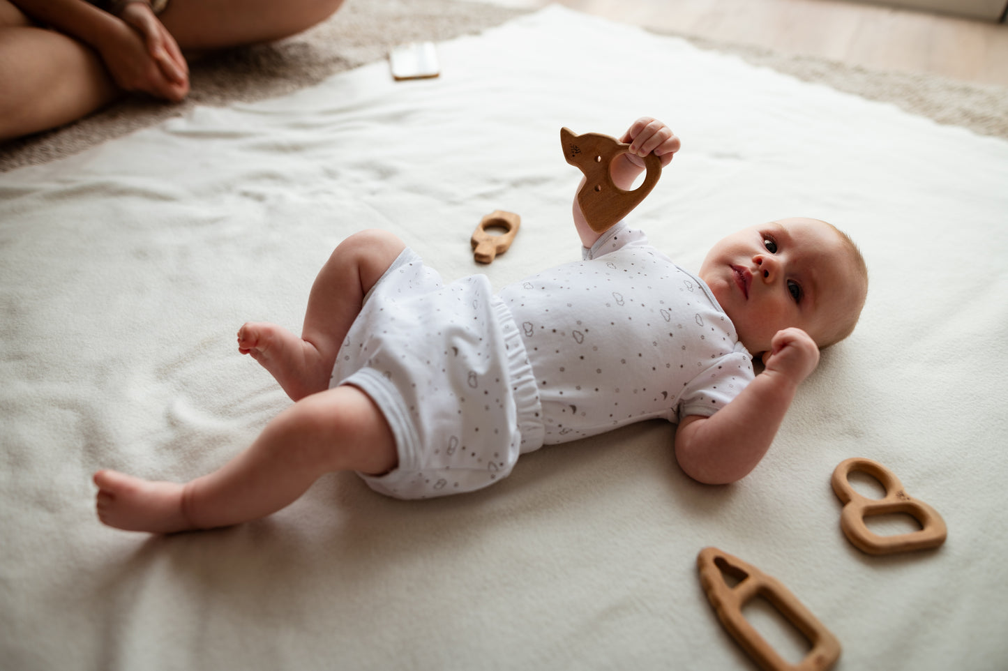 Newborn Baby Bundle | Wooden Baby Floor Gym, Teethers & Rattle | Natural & Non-Toxic Toys
