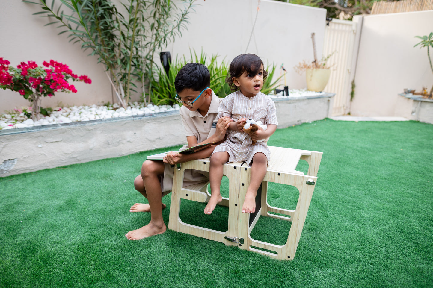 Toddler Starter Bundle | Learning Tower, Push Wagon & Wooden Animal Set | Montessori inspired Eco-Friendly & Safe