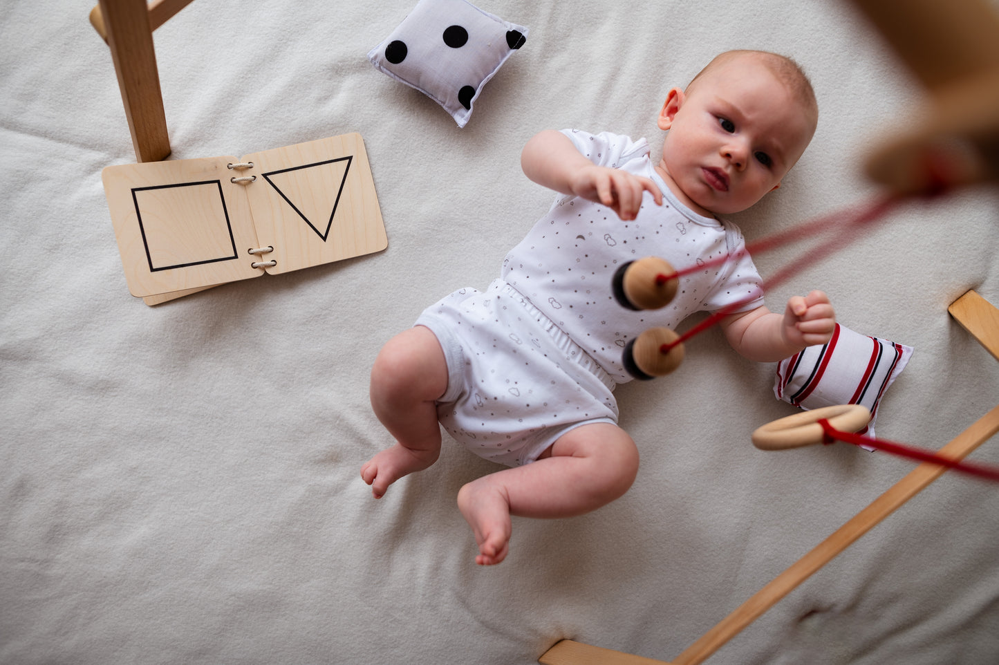 Newborn Baby Bundle | Wooden Baby Floor Gym, Teethers & Rattle | Natural & Non-Toxic Toys