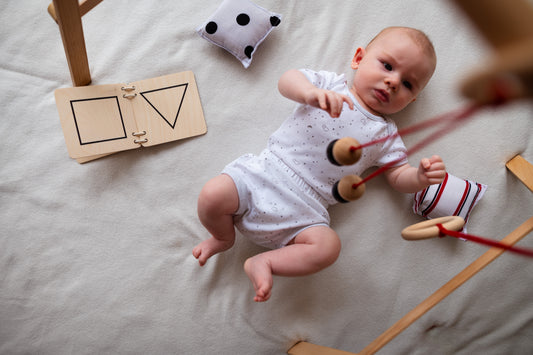 Newborn Baby Bundle | Wooden Baby Floor Gym, Teethers & Rattle | Natural & Non-Toxic Toys