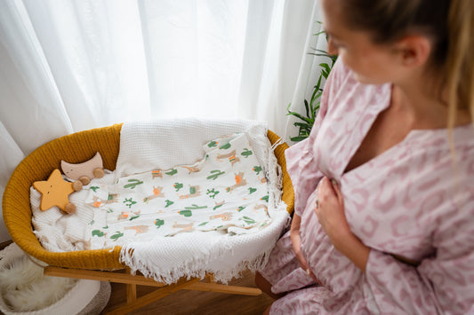 Baby Shower Gift Bundle | Wooden Roller, Rattle & Keepsake Toy | Natural & Thoughtful Newborn Gift