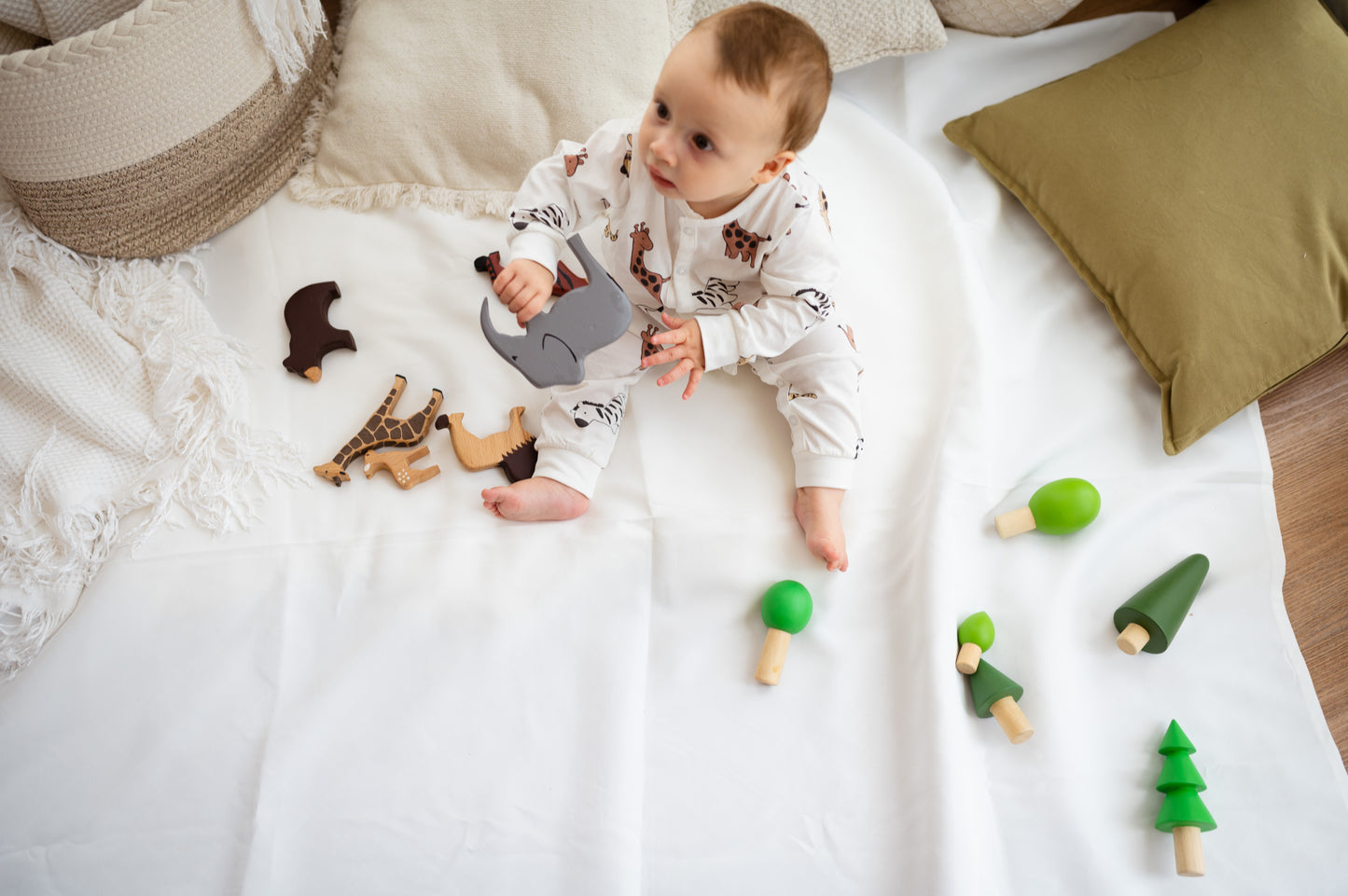Toddler Starter Bundle | Learning Tower, Push Wagon & Wooden Animal Set | Montessori inspired Eco-Friendly & Safe